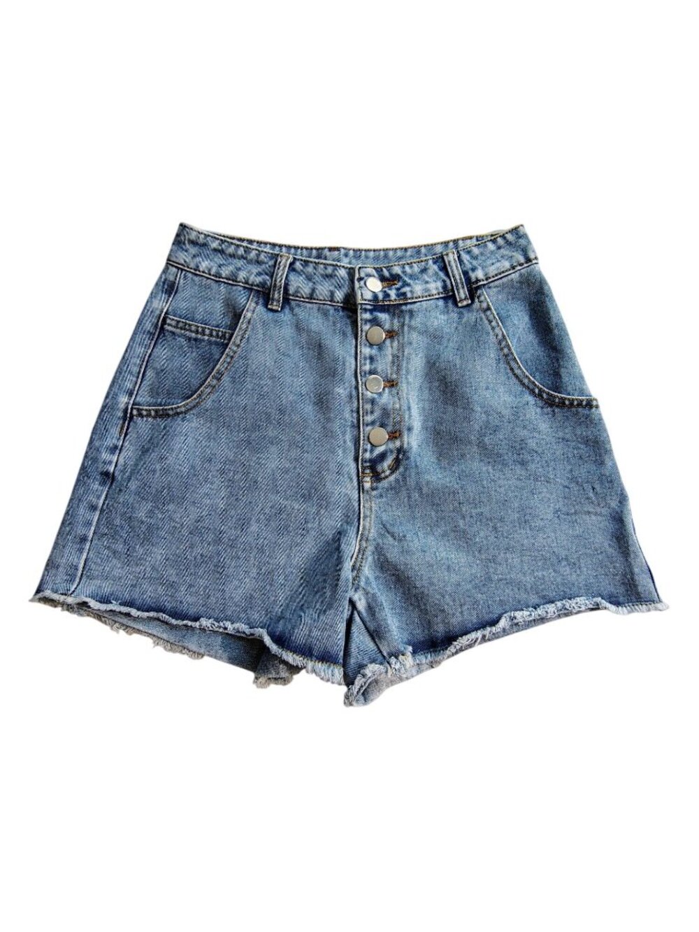 Shein High-Waisted Light Wash Distressed Denim Shorts With Raw Hem - Size S
